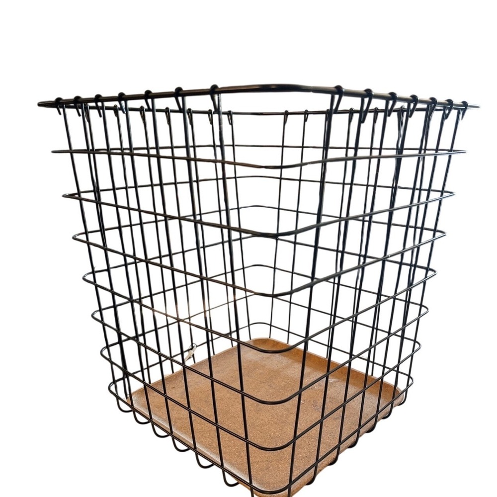 IKEA PLEJA Black Wire Basket with Cork‎ Bottom Square Storage Organizer 1823